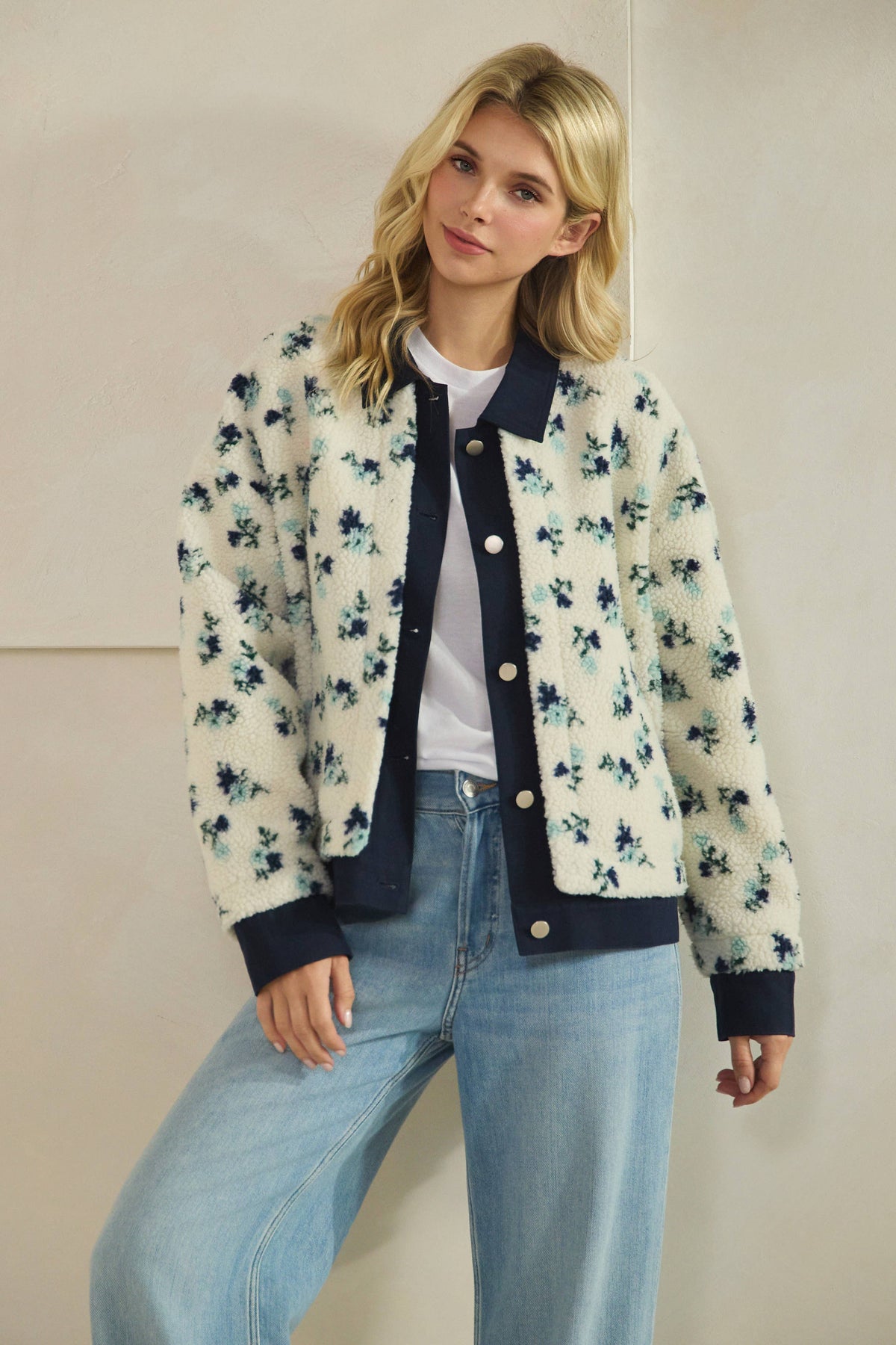 Printed Contrast Button Down Sweater