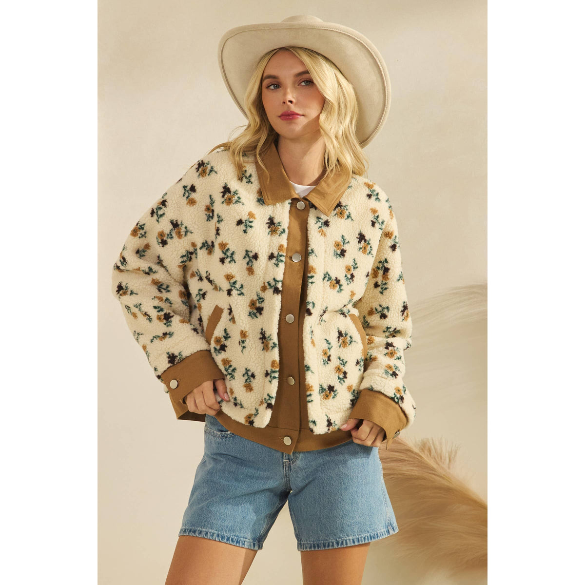 Printed Contrast Button Down Sweater