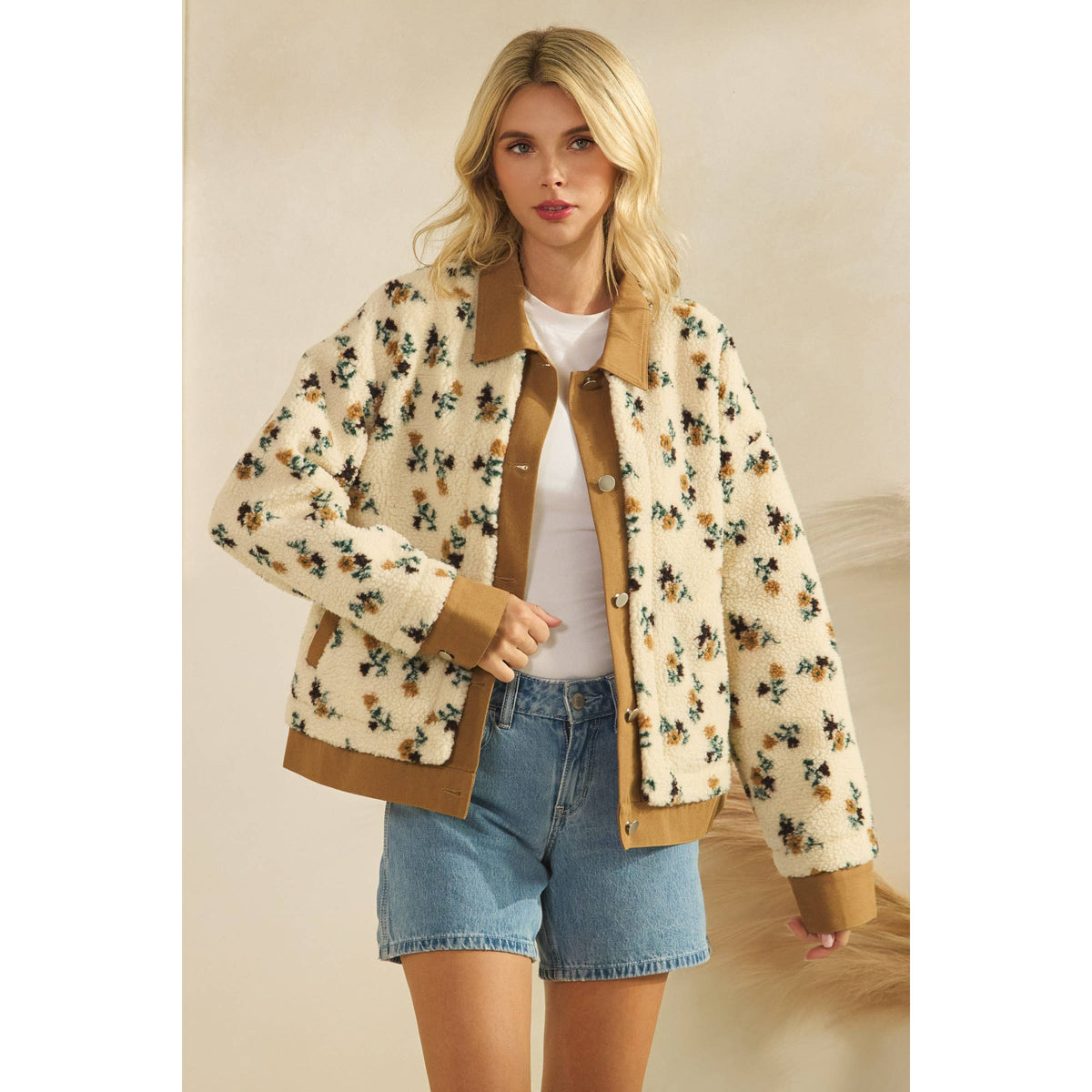 Printed Contrast Button Down Sweater