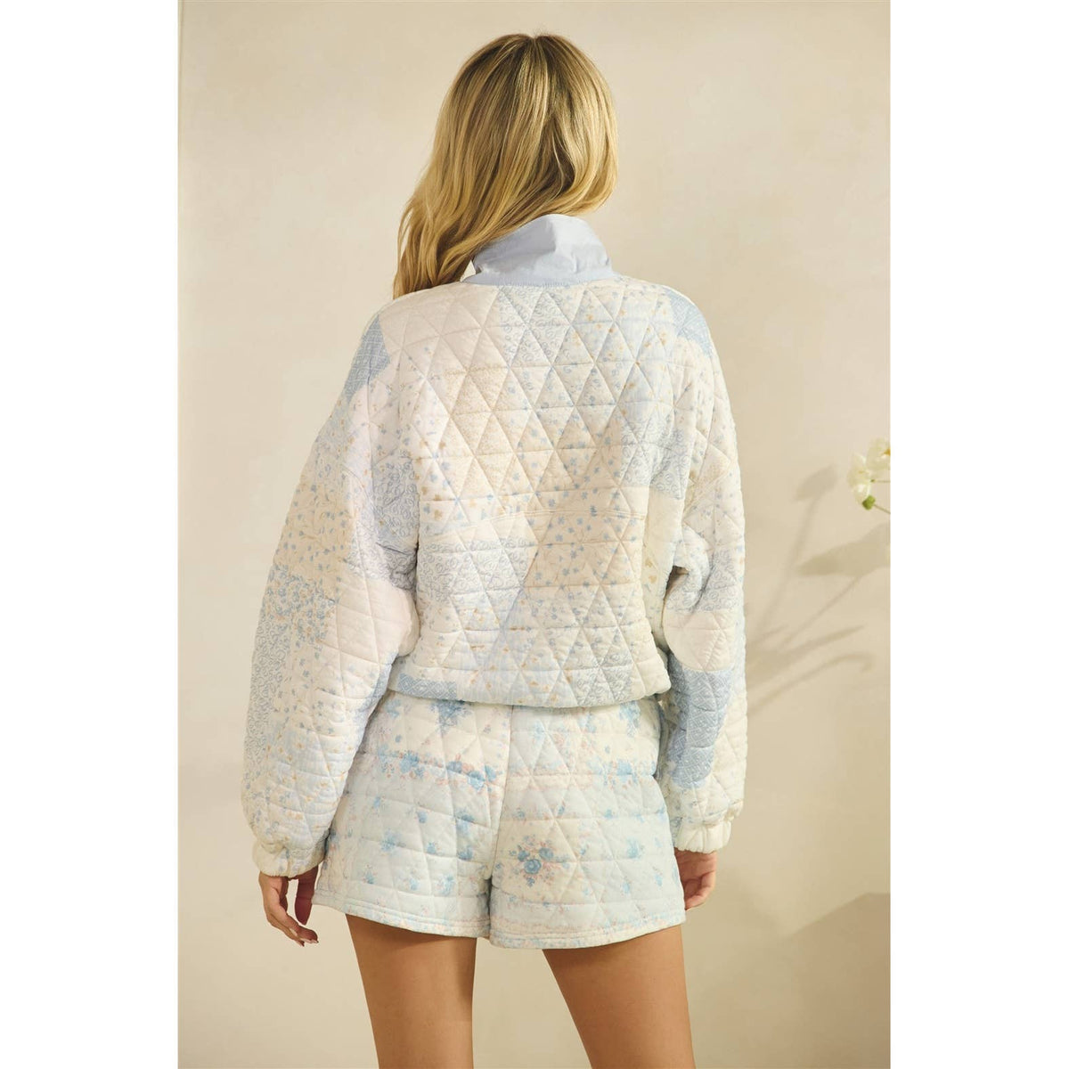 Textured Contrast printed Quarterzip Sweater