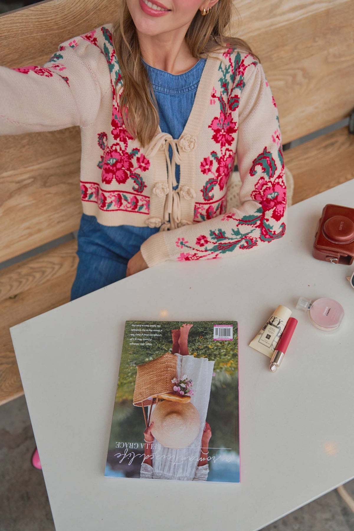 FLORAL KNIT TIE-FRONT CROPPED SWEATER CARDIGAN MSW11133