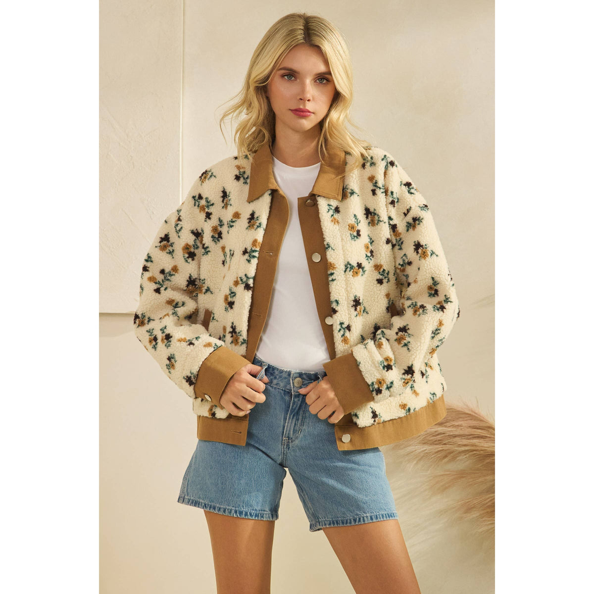 Printed Contrast Button Down Sweater