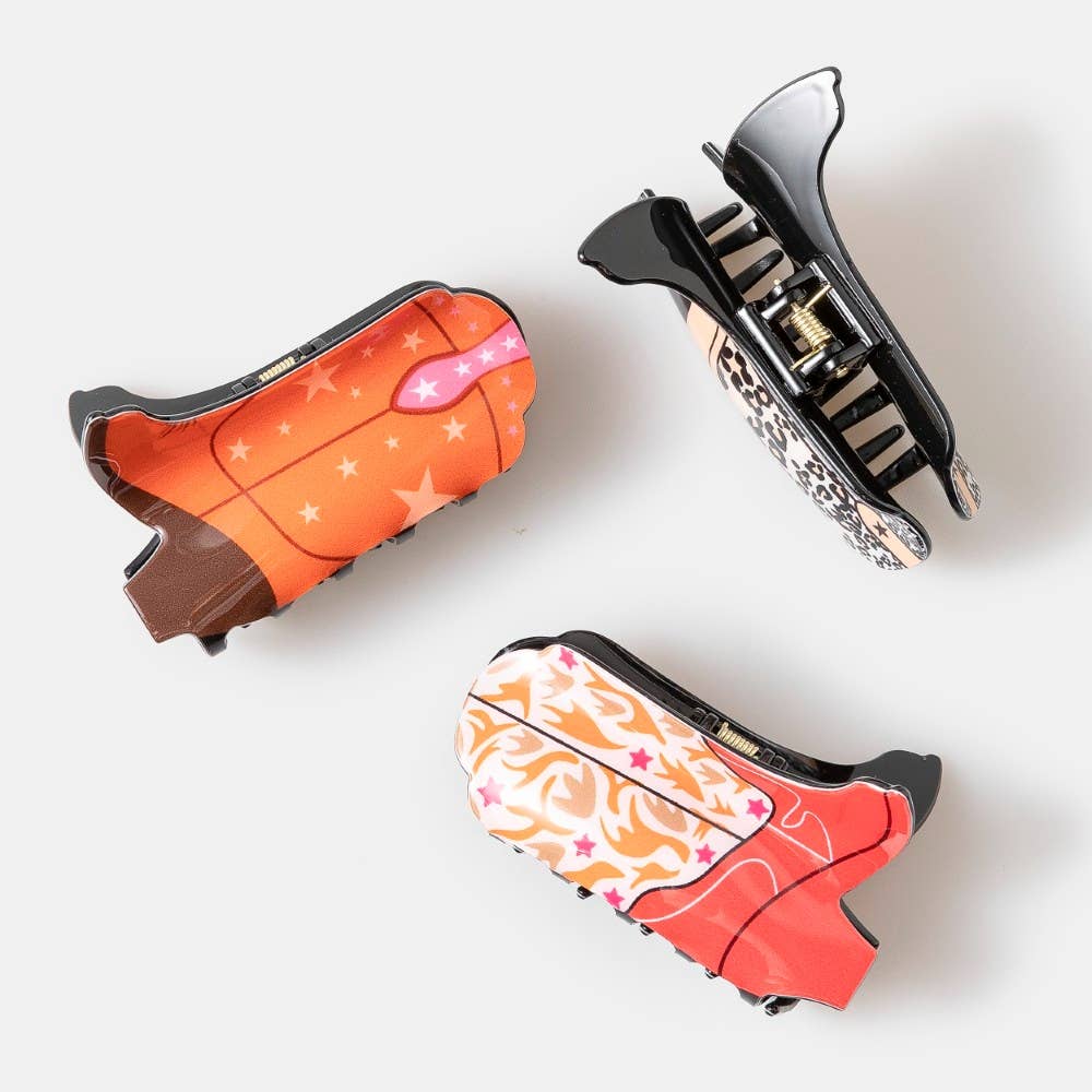 Three Piece Cowboy Boots Hair Claw Set: ASSORTED