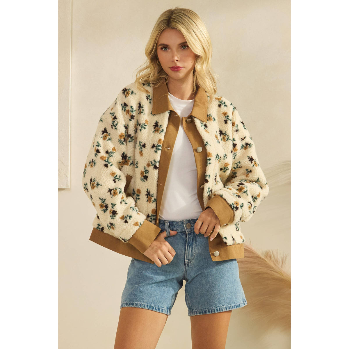 Printed Contrast Button Down Sweater