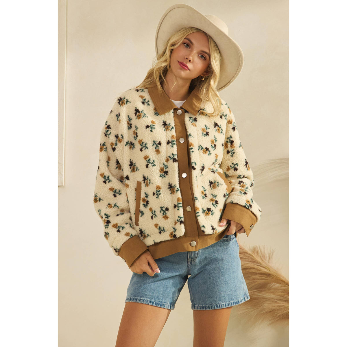 Printed Contrast Button Down Sweater