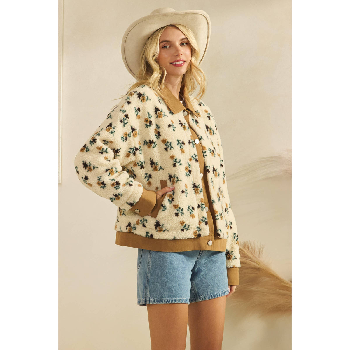 Printed Contrast Button Down Sweater