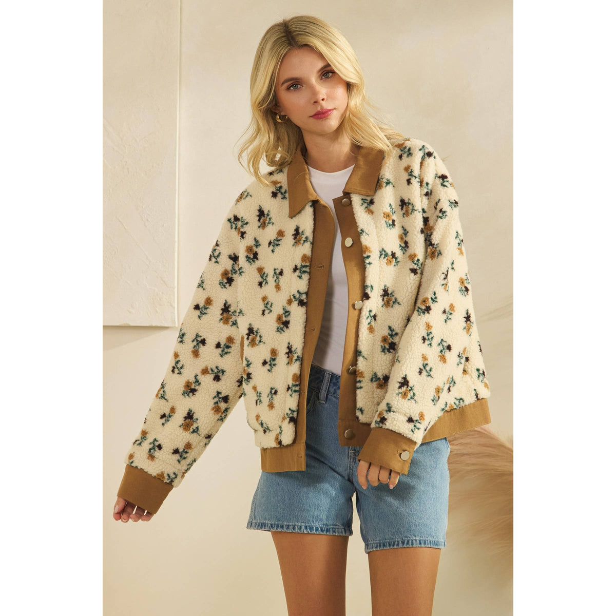 Printed Contrast Button Down Sweater