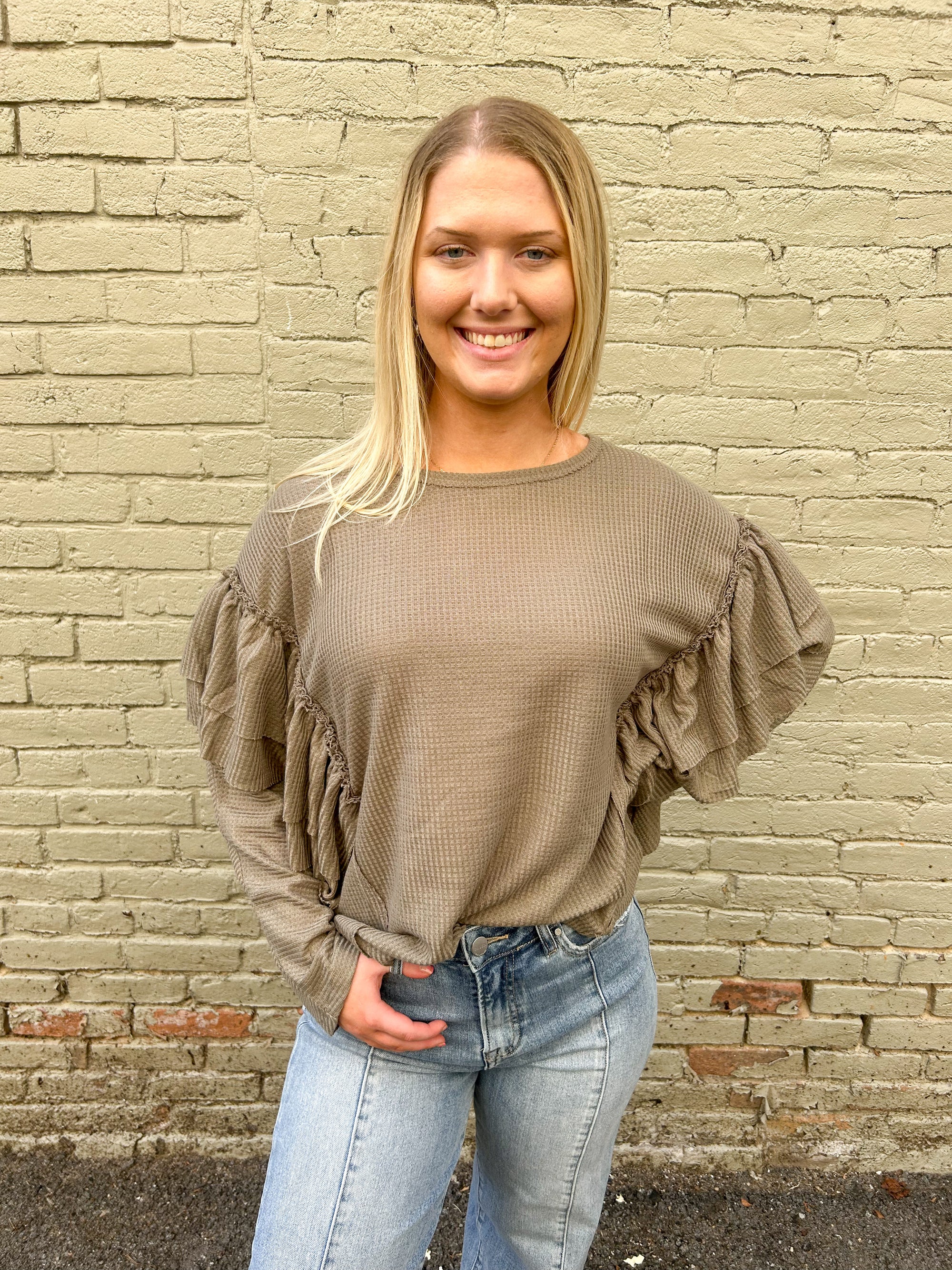 Sage Ruffle Knit Top