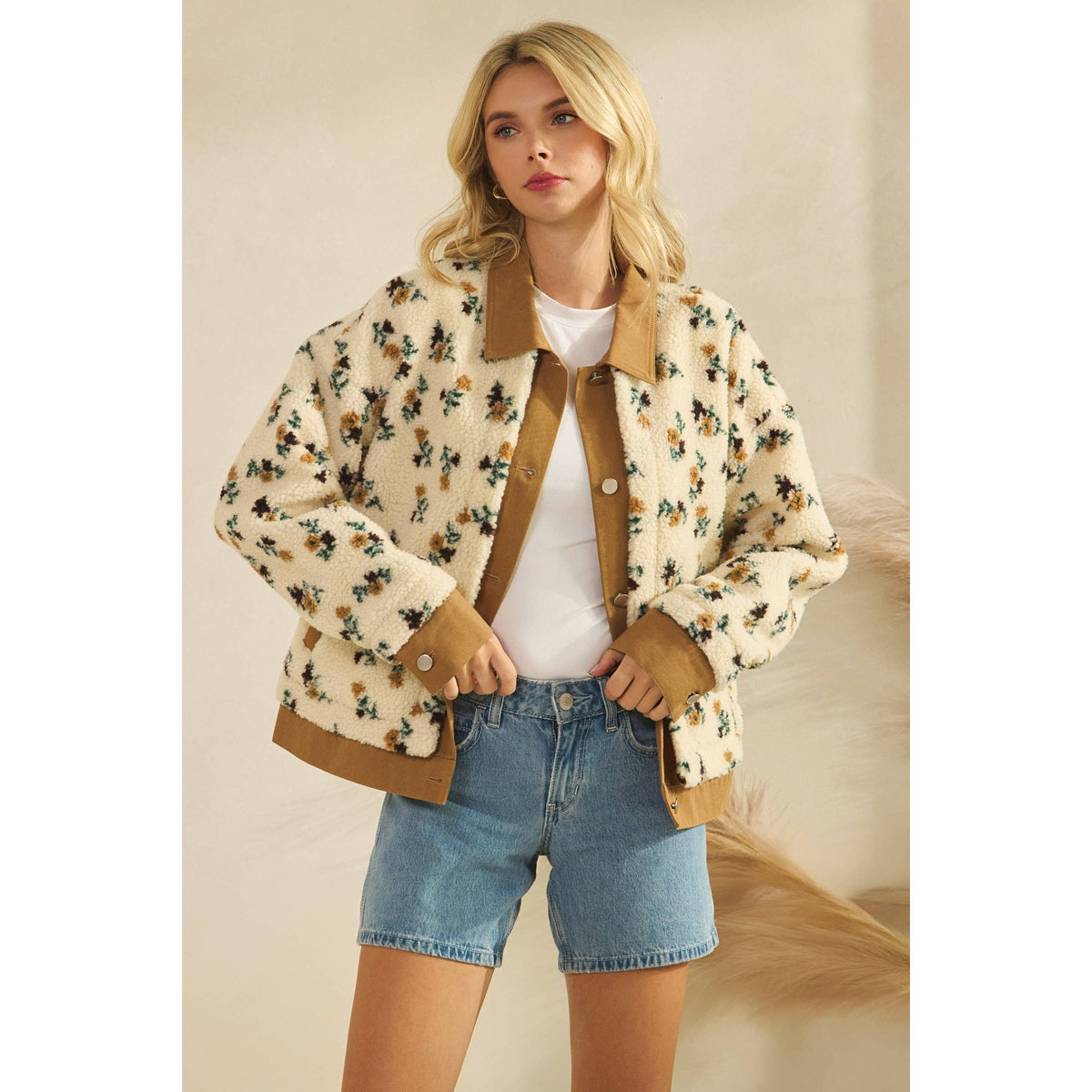 Printed Contrast Button Down Sweater