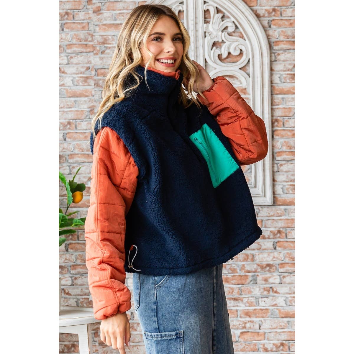 Soft fleece Quilted Puffer Sleeve Pullover