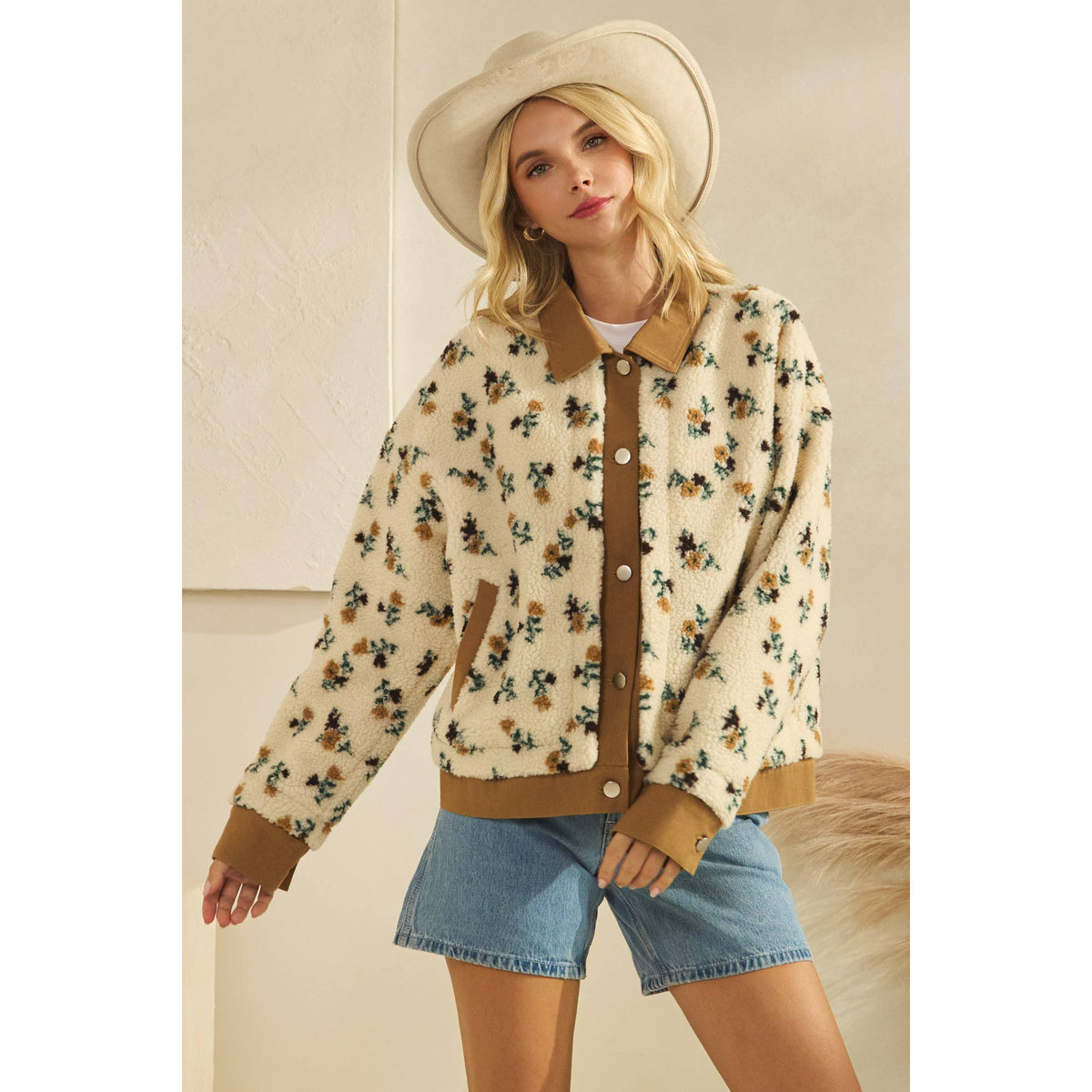 Printed Contrast Button Down Sweater