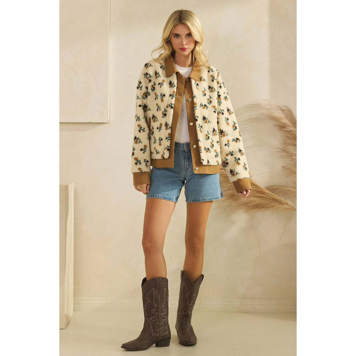 Printed Contrast Button Down Sweater