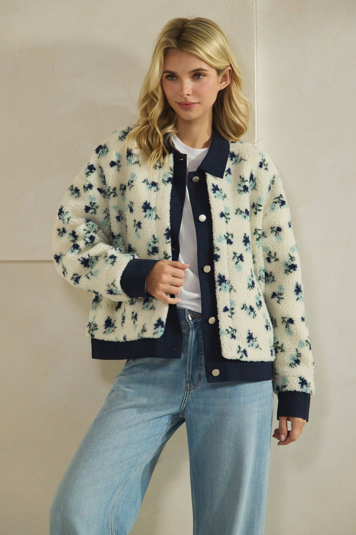 Printed Contrast Button Down Sweater