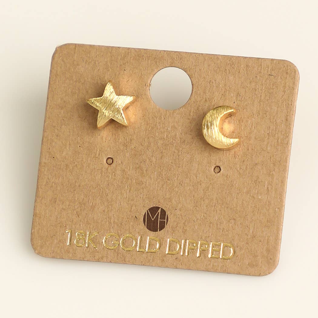 Moon & Star Stud Earrings - gold