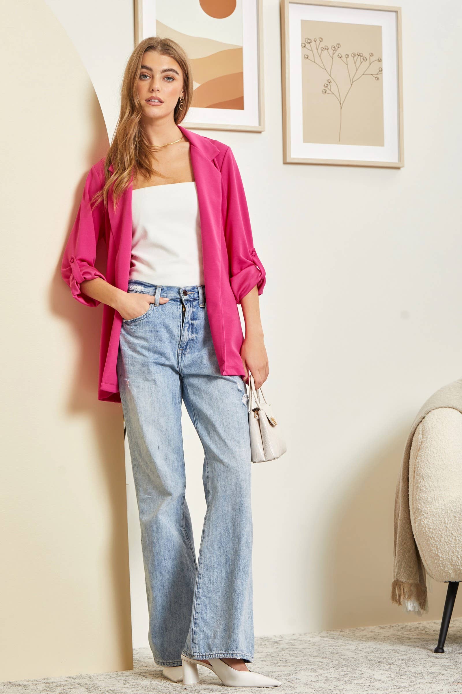 Blazer Featuring Lightweight Fabric: Hot Pink / L
