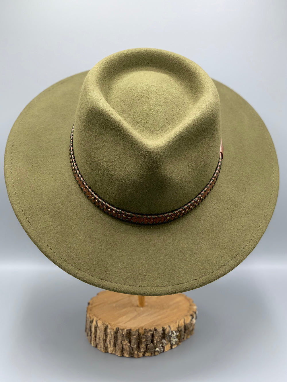 Panama Hats - Leather Band Wool Felt Brim Hat - Olive