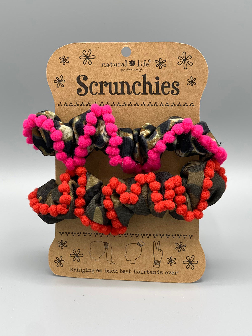 Natural Life - Scrunchies with Pom Poms